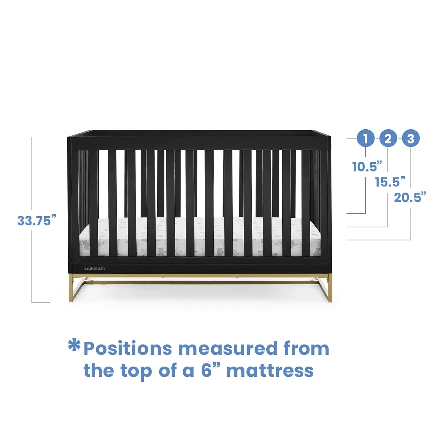 Delta Children Jade 4-in-1 Convertible Crib - Greenguard Gold Certified, Ebony/Bronze