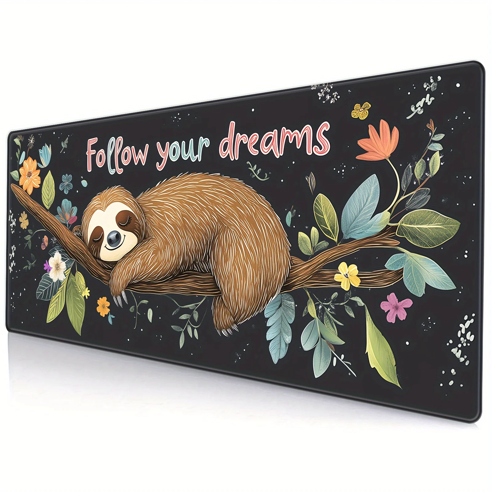 

Follow Your Dreams" Sloth Mouse Pad - Cute Youngsters Sloth Design, Anti-Slip Natural Rubber, Colorful Floral Background, Ideal
