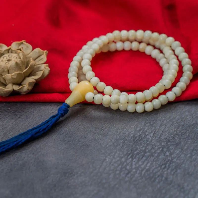 Camel ox bone round oil-treated abacus beads auspicious sheep horn pendant hammer-stamped unmarked 108