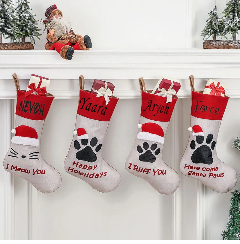 

Personalized Printing New Creative Cat dog Paw Christmas Tree Pendant Christmas Decoration supplies Christmas Socks Gift Bags