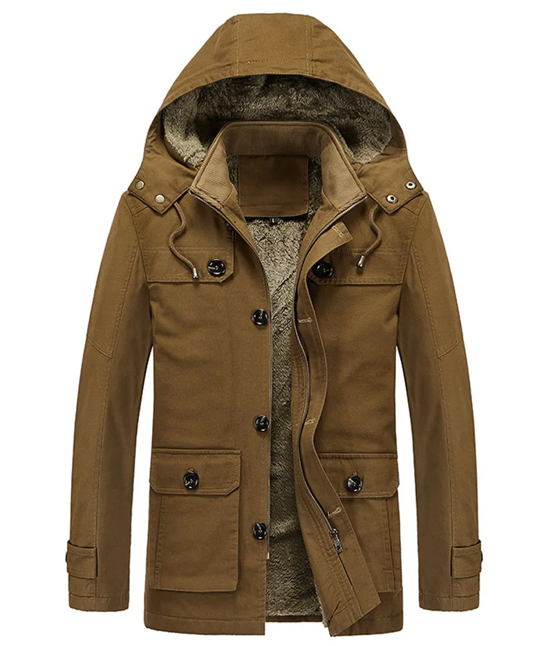 Military Cargo Coat Mens Thick Warm Man Jacket Winter Parkas Casual Cotton Padded Jacket Male Multi-Pocket Fur Hoodies Men Parka