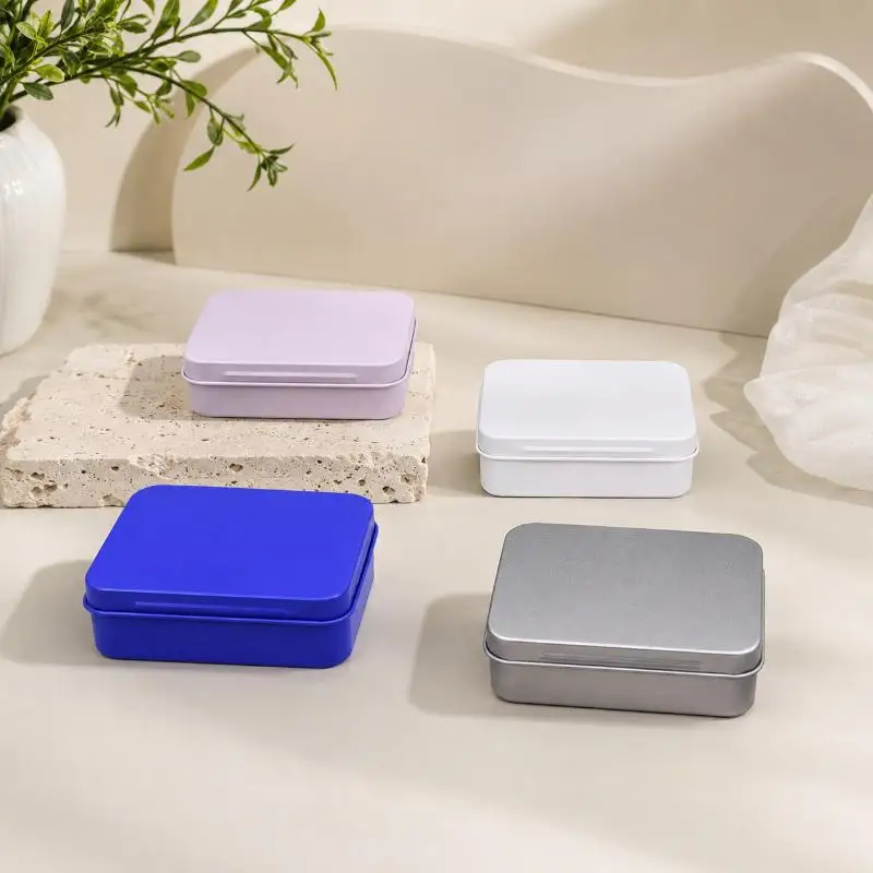 1PC Solid Color Rectangular Flip Cigarette Storage Tin Box Metal Candy Pill Cases Hinged Containers Small Drawer Organizer Box