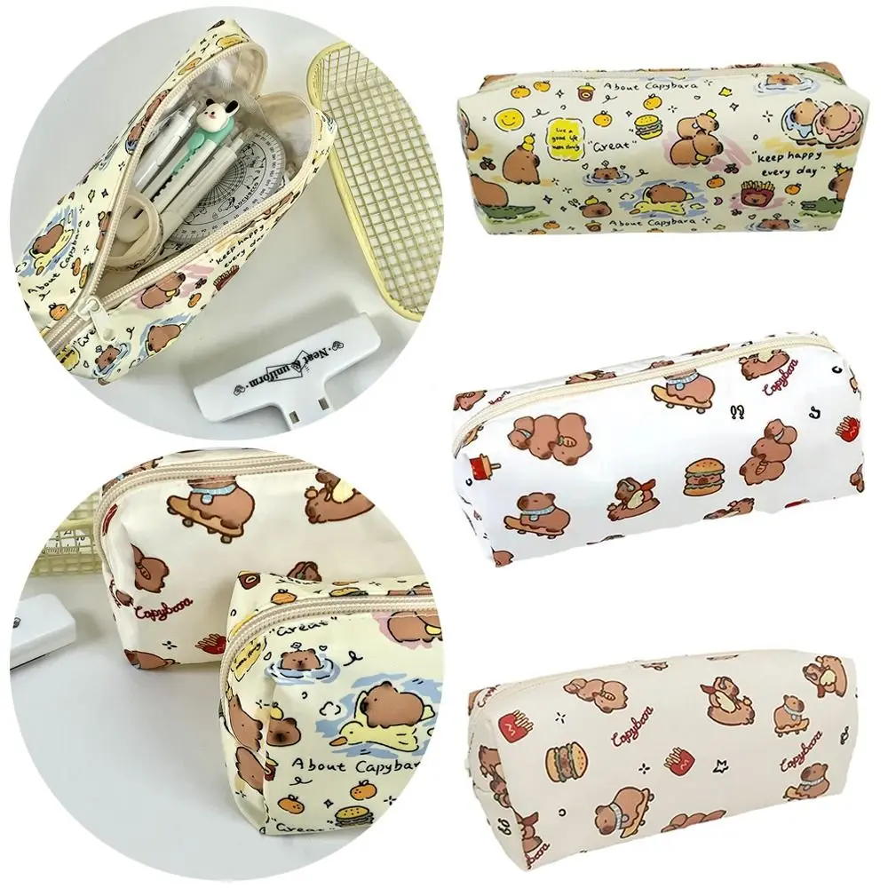Cute Multifunctional Pen Bag Large Capacity Capybara Pencil Case Stationery Organizer Gift