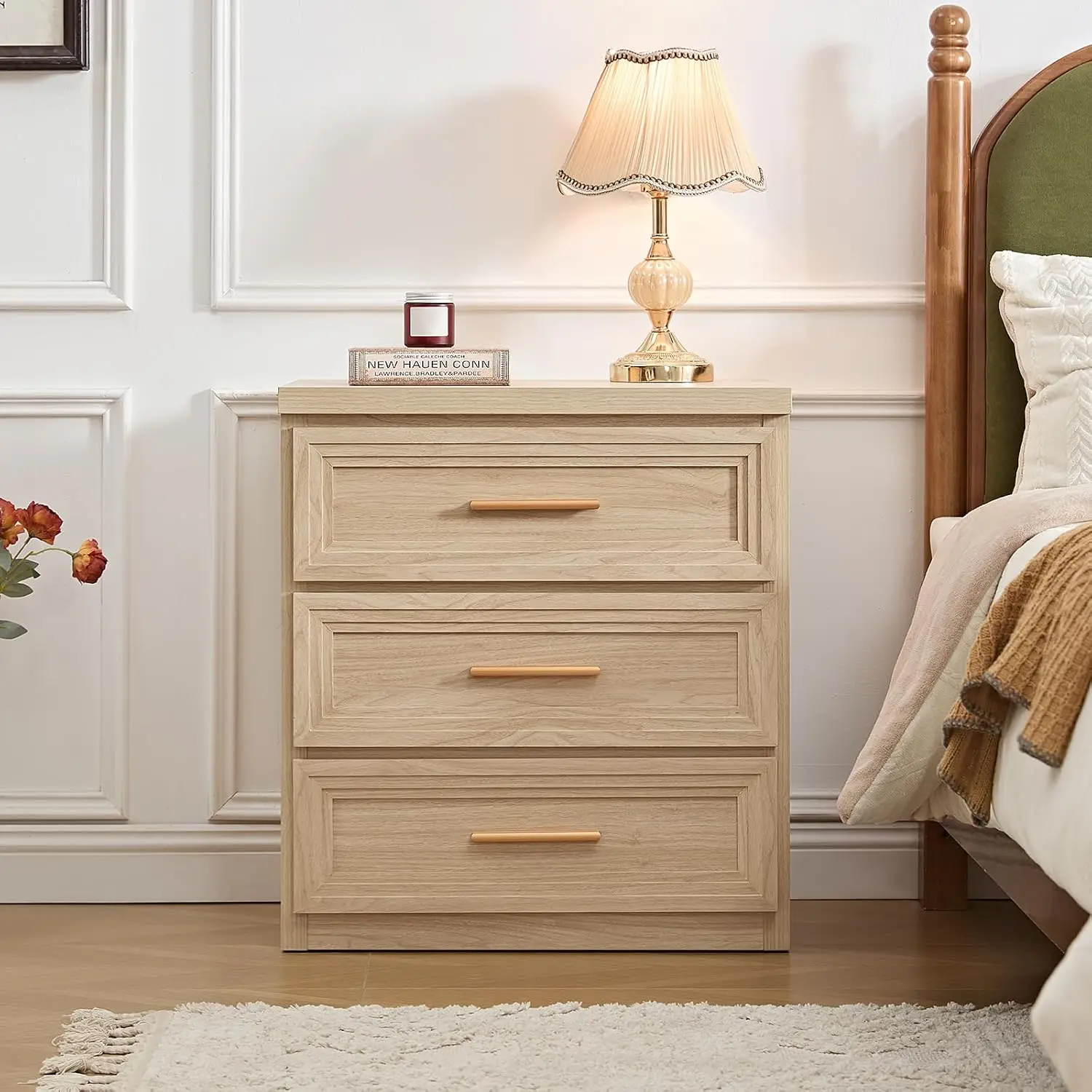 Night Stand with 3 Drawer 26" Fluted Wooden Tall Nightstand Metal Handle for Bedroom Living Room Bedside Table, Customized