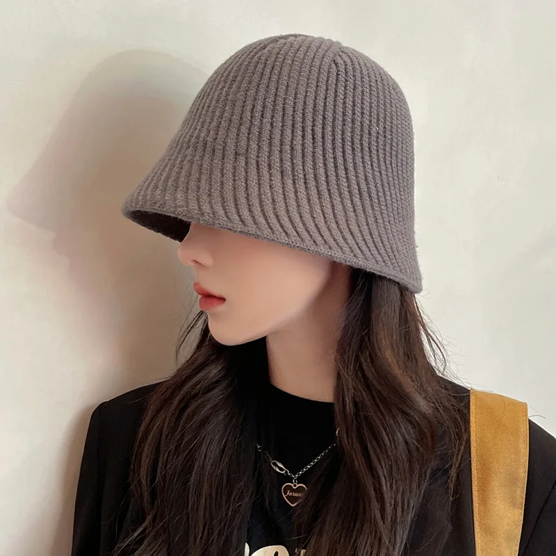 New Knitted Wool Panama Women Winter Warm Basin Caps Lady Fashion All-match Bucket Hat Female Japanese Type Sun Caps