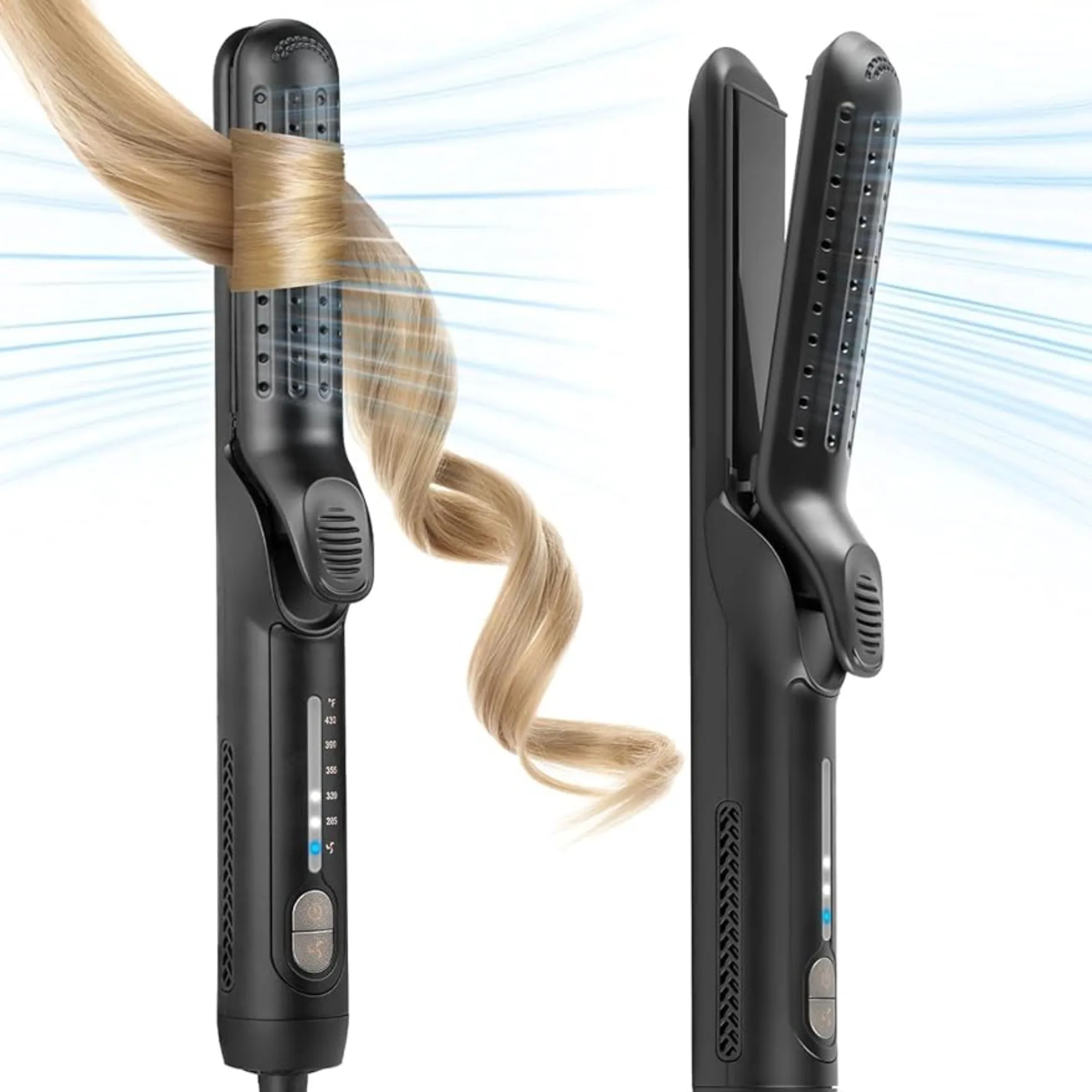 

2-in-1 Hair Straightener and Curling Iron with Cold Air Vent Automatic Shut-off Dual Voltage Travel Friendly 5 Temperatures