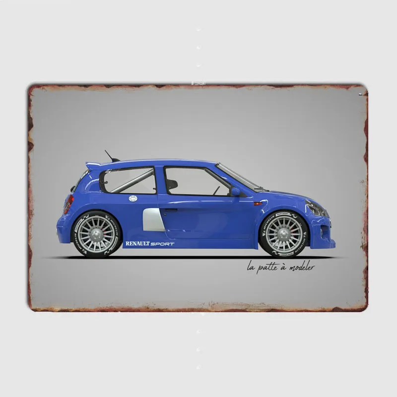 Classic Car Juris Car Clio V6 Rally Car Metal Plaque Poster Automobile Club Home Bedroom Bar Tin Sign Room Decor Wall Decor