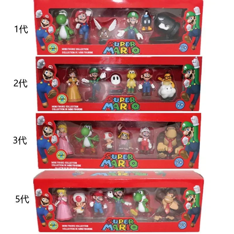 Super Mario Bros PVC figuras de acción de juguete muñecas modelo conjunto Luigi Yoshi Donkey Kong seta para niños cumpleaños juguetes de Navidad regalos
