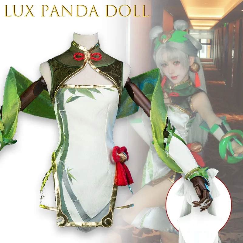 Lux Luxanna Panda Pal Cosplay Kostuum Cheongsam Jurk Haarsnit Pruik voor Vrouwen Halloween Game Party - afbeelding 2