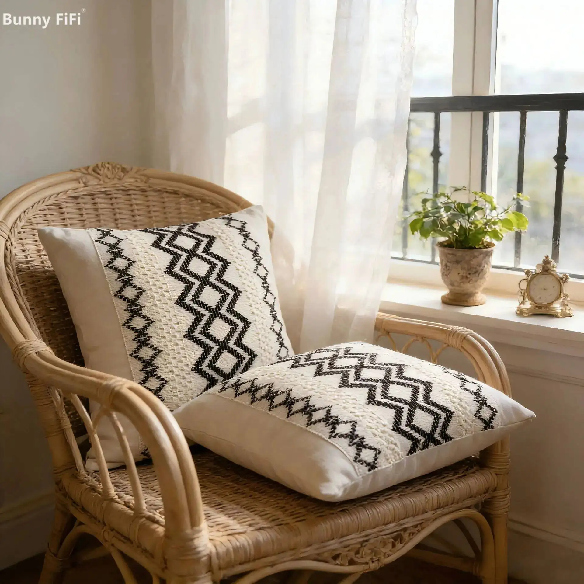 2pcs Boho Soft Linen Rustic Neutral Cushion Covers Geometric Pattern Luxury Decorative Throw Pillow Case For Sofa Bed Home Decor