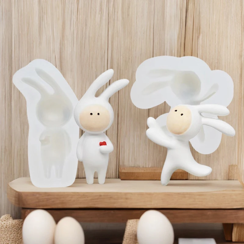 عيد الفصح الكرتون أرنب شمعة قالب من السيليكون DIY لطيف تصميم أرنب قطارة قالب الجص #1