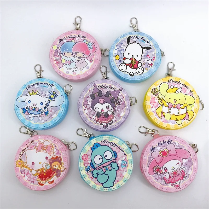 

Sanrio Cartoon School Bag Pendant Mini Round Coin Purse Kawaii Hello Kitty Melody Kuromi Cinnamoroll Anime Figures Earphone Bag