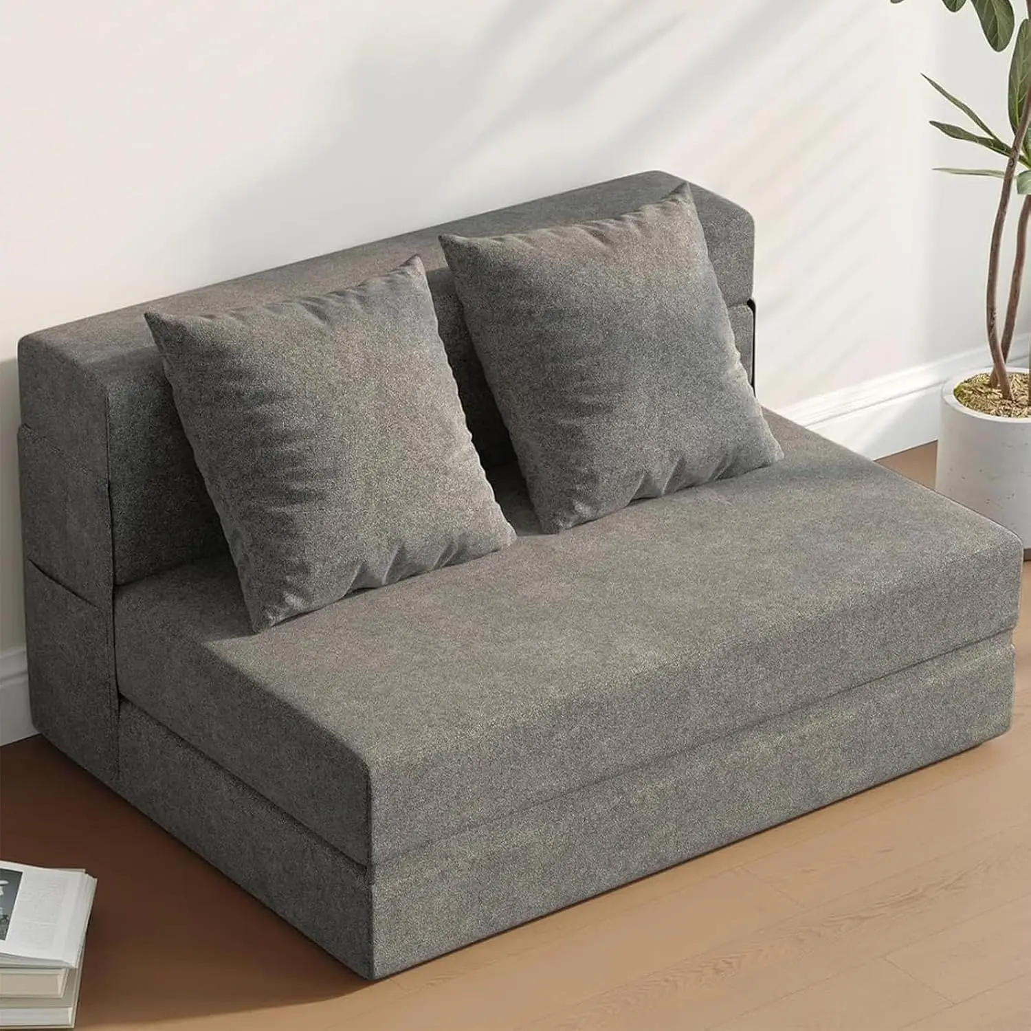 

5-in-1 Folding Sofa Bed Twin Convertible Sleeper Futon Foam Couch Floor Mattress Home Office Guest Dorm Grey, Customized