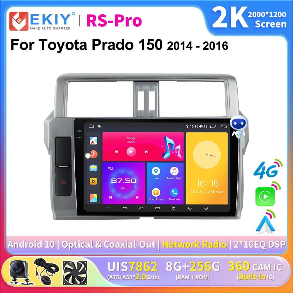 

EKIY 2K Screen CarPlay Radio For Toyota Prado 150 2014 - 2016 Android Auto 4G Car Multimedia Player Stereo Ai Voice GPS DSP 2Din