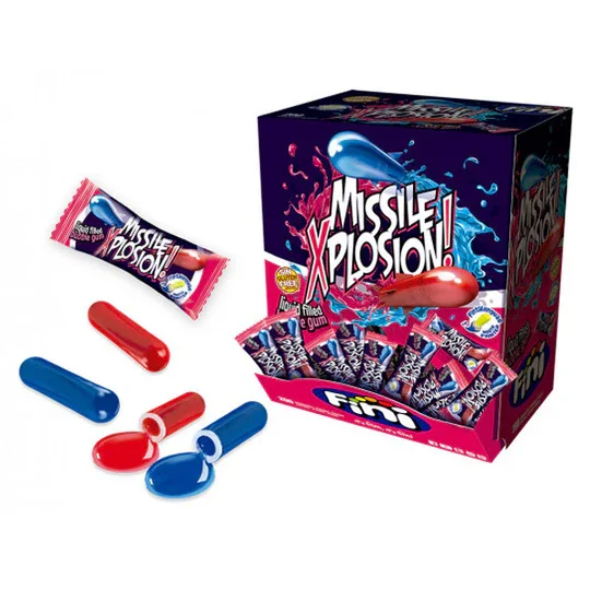 Fini Chicles con Relleno Líquido Missile Xplosion 200 Unidades - Dulces de Goma Sin Gluten, 0% Grasa, Orgánicos y Naturales