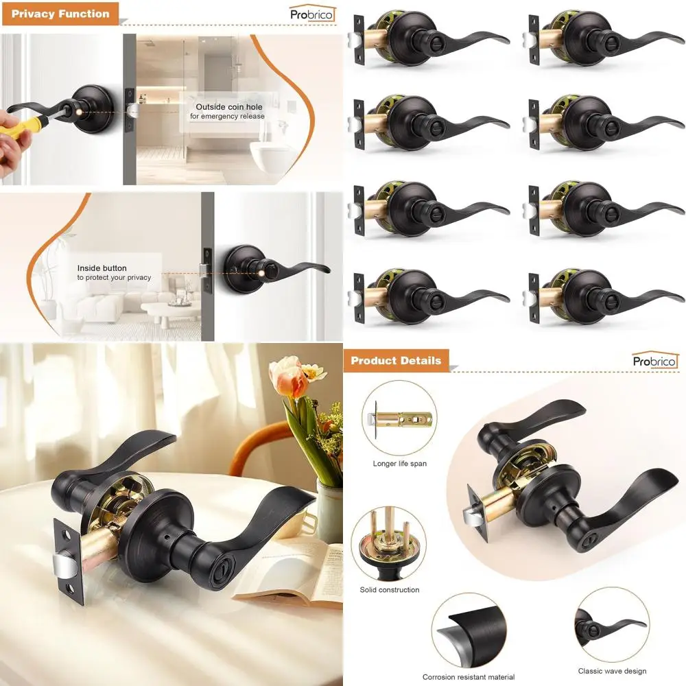 

Ручки для дверей с дизайном «волна» под бронзу, без ключа, для межкомнатных дверей, 8 шт., подходят для дверей с левым/правым открыванием