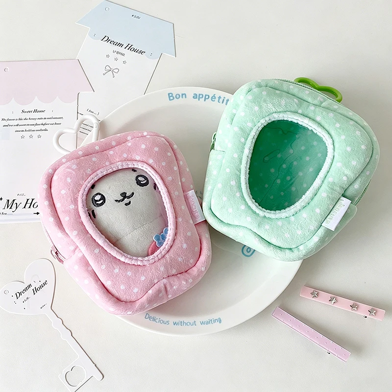 Korean Polka Dot Doll Storage Bag Cute Plush Doll Display Bag Heart Carabiner Pendant for Girls Gift