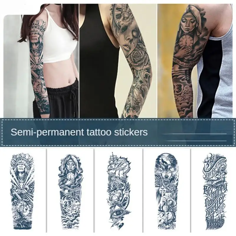 Juice Tattoo Natural Ink Long Lasting 2 Weeks Semi-permanent Water Transfer Tattoo Stickers Large Size Arm Sleeve Tattoo Men Boy