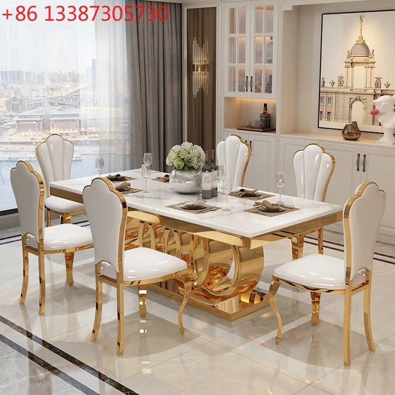 Light luxury marble dining table stainless steel