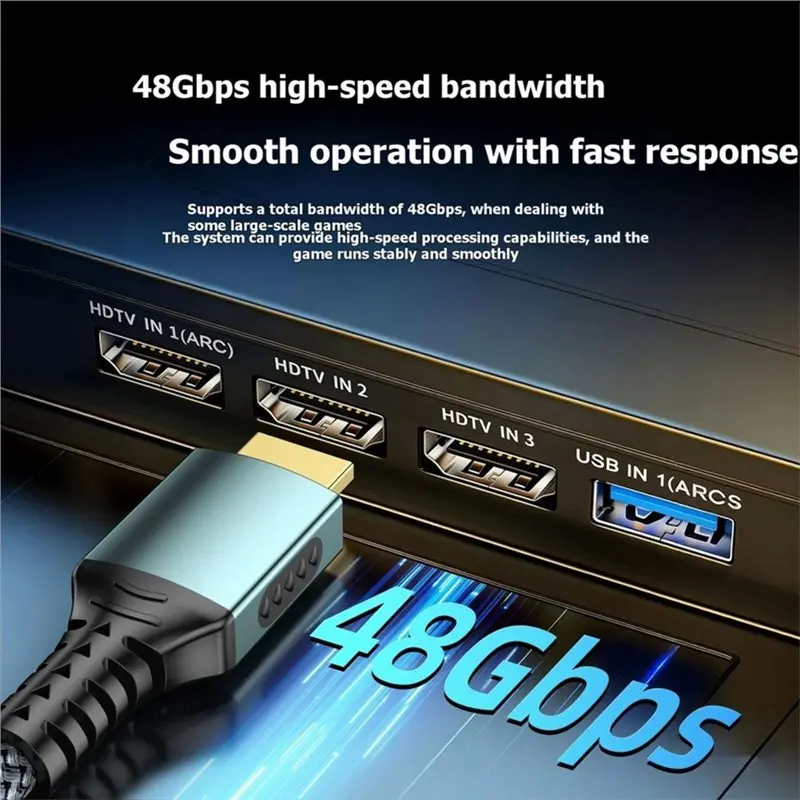 DT51 8K 2.1 Cable 48Gbps 8K60Hz 4K240Hz UHD Video Cord Non-Slip for Monitor Projector TV 1M