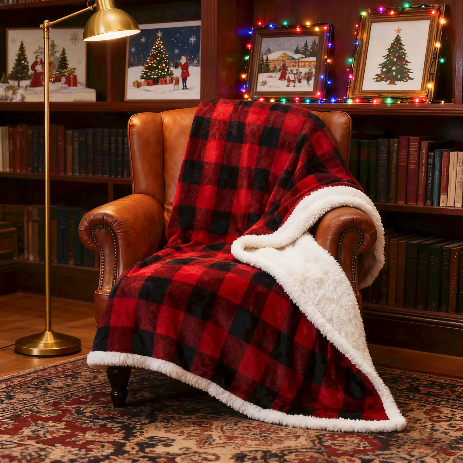 

Red And Black Plaid Christmas Double Blanket Plush Soft Comfortable Throw Blanket Wool Flannel Plush Microfiber Blanket For Sofa
