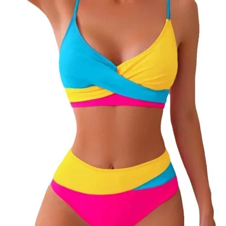 Sexy 2 Pieces Swimsuit Color Matching Contrasting Bikini Swimsuit  Swimwear Костюм Спортивн Женский مايوه نسائي للسباحة