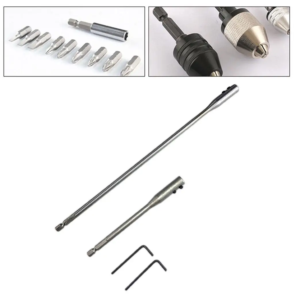 2 Pieces Steel Drill Bit Extension Rod Drill Bit Accessories with Wrench 15/30cm Multifunctional for Mechanics Furniture