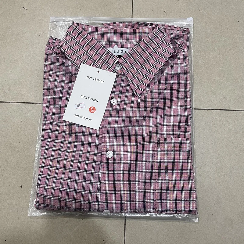 

Summer Thin Style Casual Fashion Checkered Shirts Men Women Couple Pink Plaid Our Legacy Long Sleeve Shirt Tops