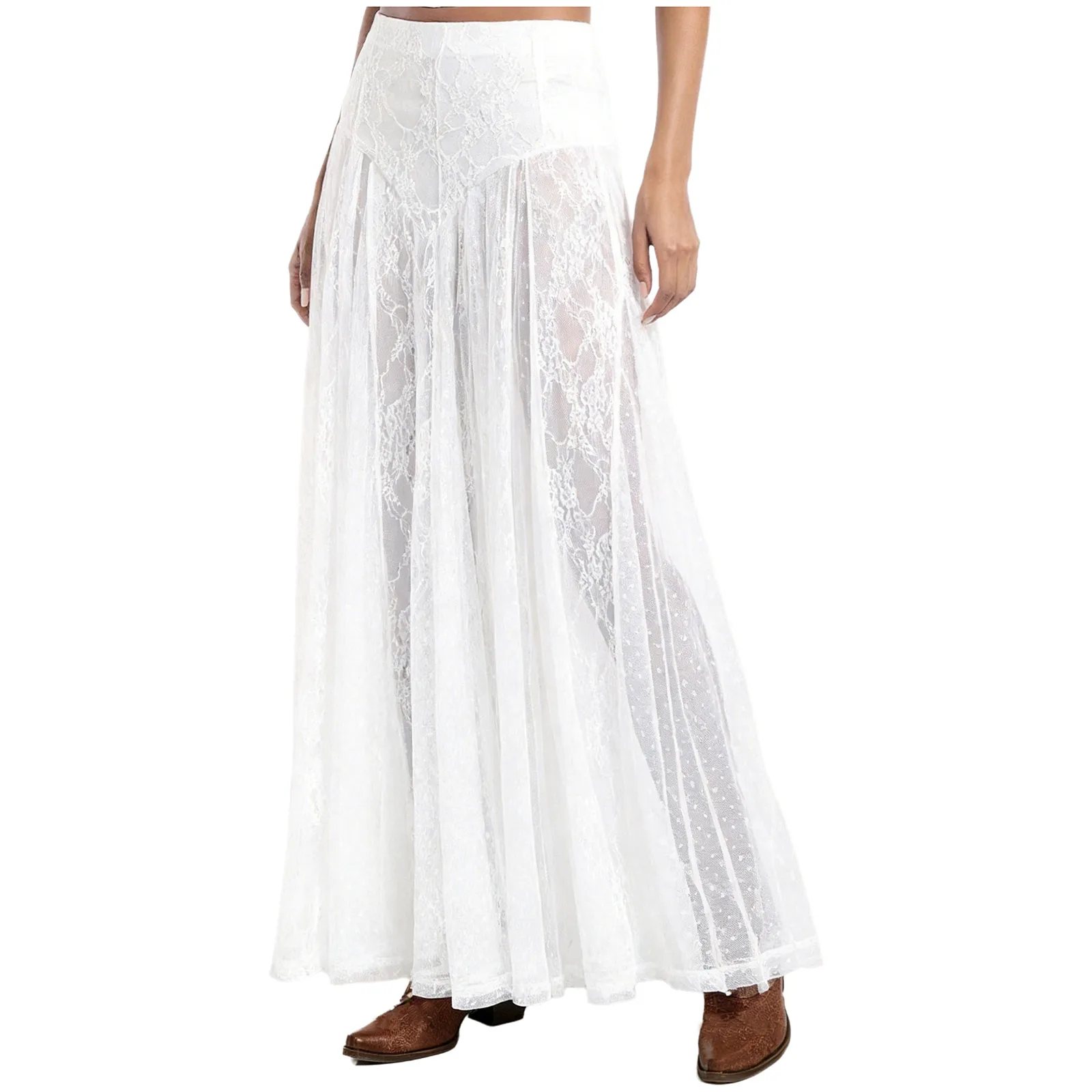 Maxi Skirt Women Cocktail Costume Nightclub Low Rise See Through Lace Skirts for Club Party Carnival Music Festival Costume