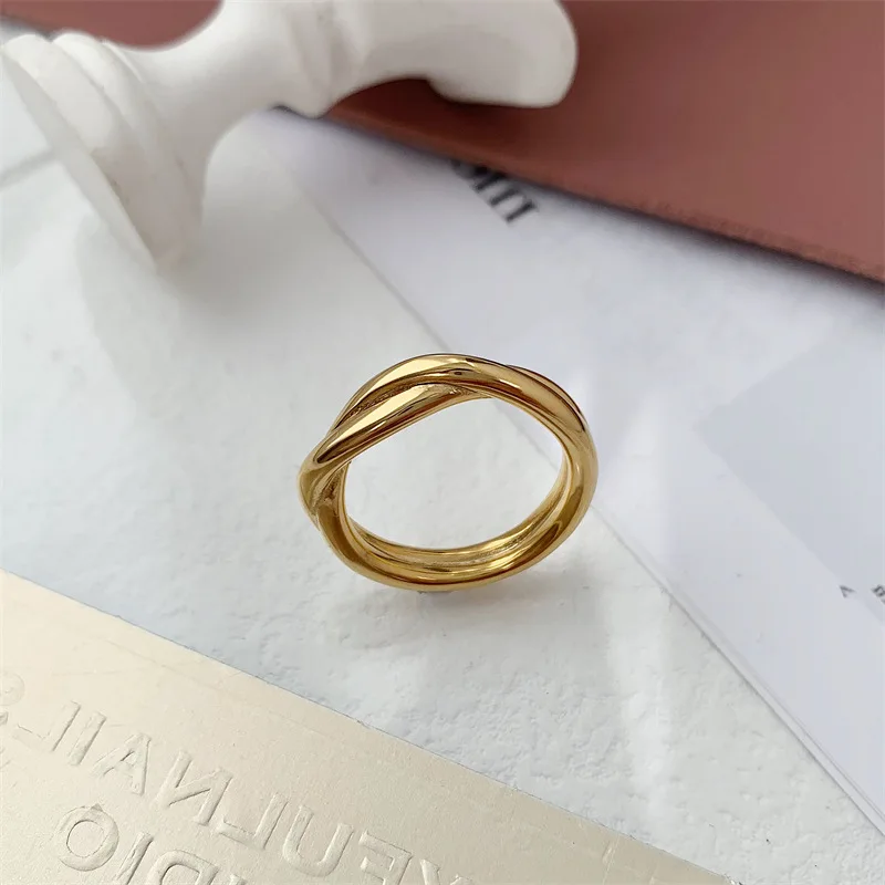 Stainless Steel Rings For Women Men Gold Color Two Line Twisted Ring Female Male Party Finger Jewelry 2023 Trend Free Shipping