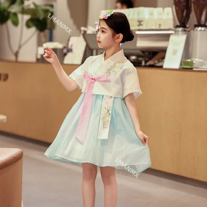 

Новое платье принцессы для девочек, корейская этническая одежда, улучшенная детская корейская одежда, летняя рубашка с короткими рукавами