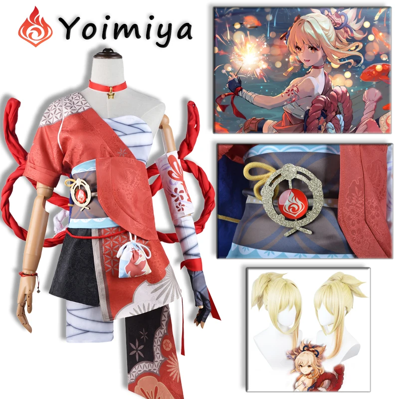 Disfraz de Genshin Impact Yoimiya para mujer, ropa de Anime para niña, moda femenina, fiesta de Halloween, Carnaval, juego de Cosplay