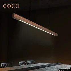 Black walnut restaurant LED Chandelier Nordic dining table bar office chandelier decorated simple log strip chandelier