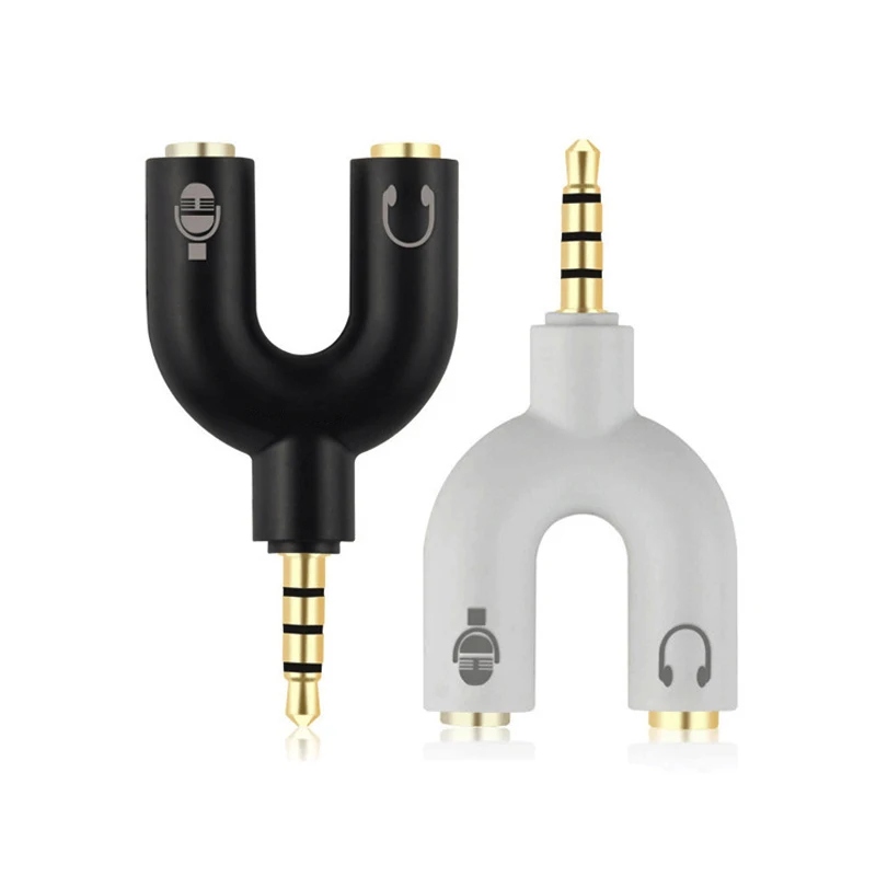 

1PCS U Type Adapter Dual 3.5 MM Headphone Plug Audio Cables Splitter Microphone 2 In 1 Swivel Connector Audio Converter