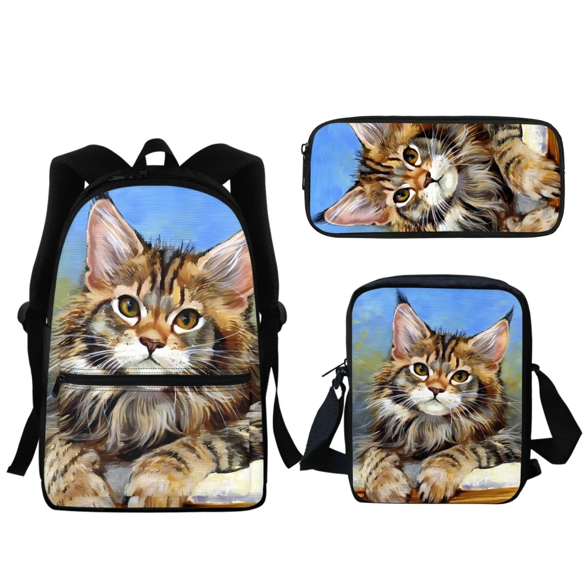 

3pc/set Cute Cat Printing School Bags for Kids Primary Schoolbag Children Shoulder Bookbags Teenagers Boys Girls Satchel 2023