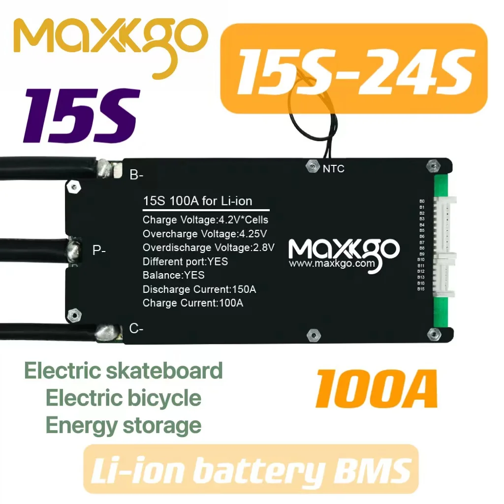 MAXKGO BMS Board 15S 16S 17- 24S 100A 120A 150A Passive Blance Board For Li-Ion Battery