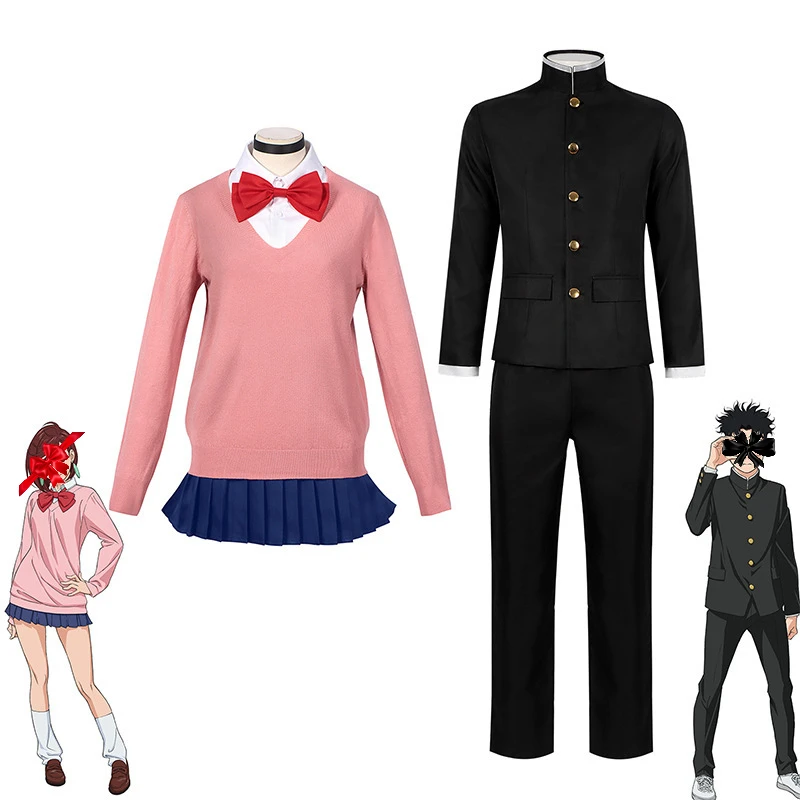

Dandadan Momo Ayase Cosplay Costume Anime Pink Top Sweater Blue Skirt Party Role Play Uniforms School JK Uniform Wig Earrings