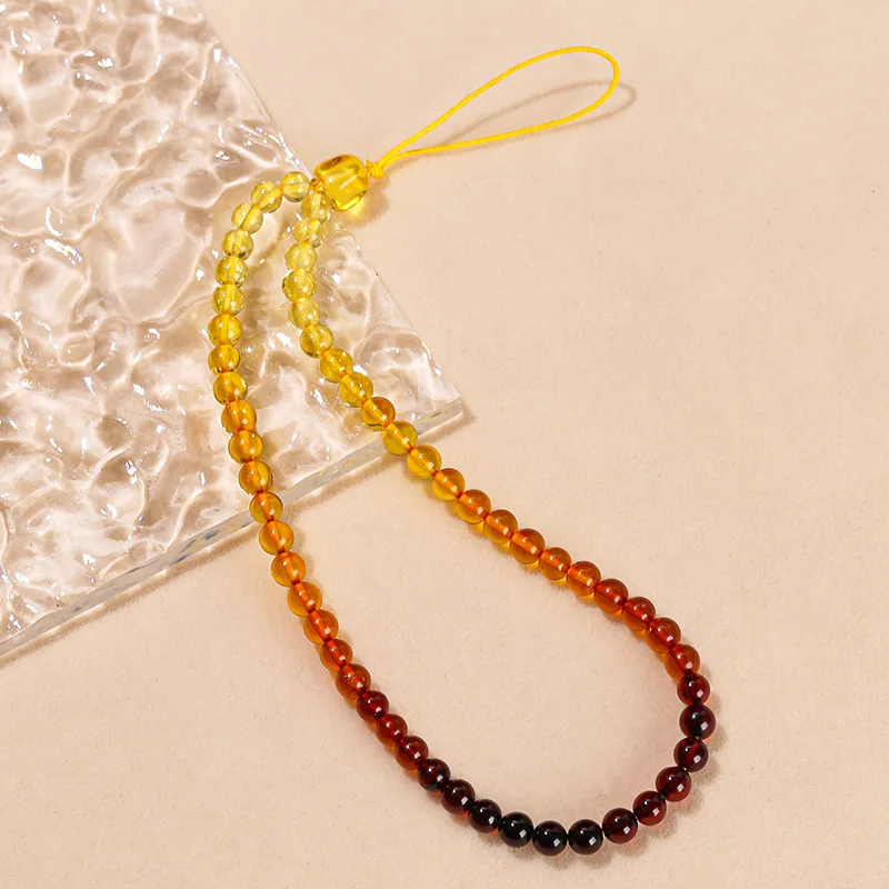 100% Natural Amber Keychain Genuine Healing Gemstone Baltic Amber Rainbow Beaded Phone Chain Car Keychain Girlfriend Mom Gifts