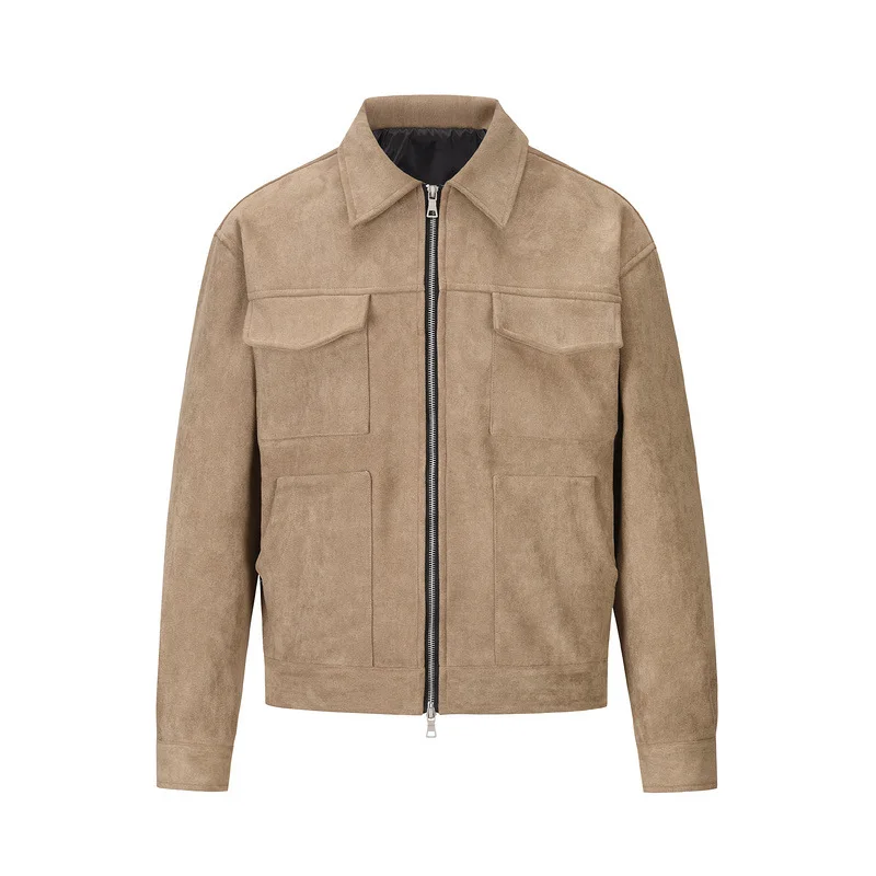

Euro-American High Street Ins Viral Jacket - Faux Suede Thickened Zip-Up Utility Jacket Oversized Pockets Trendy Unisex Coats