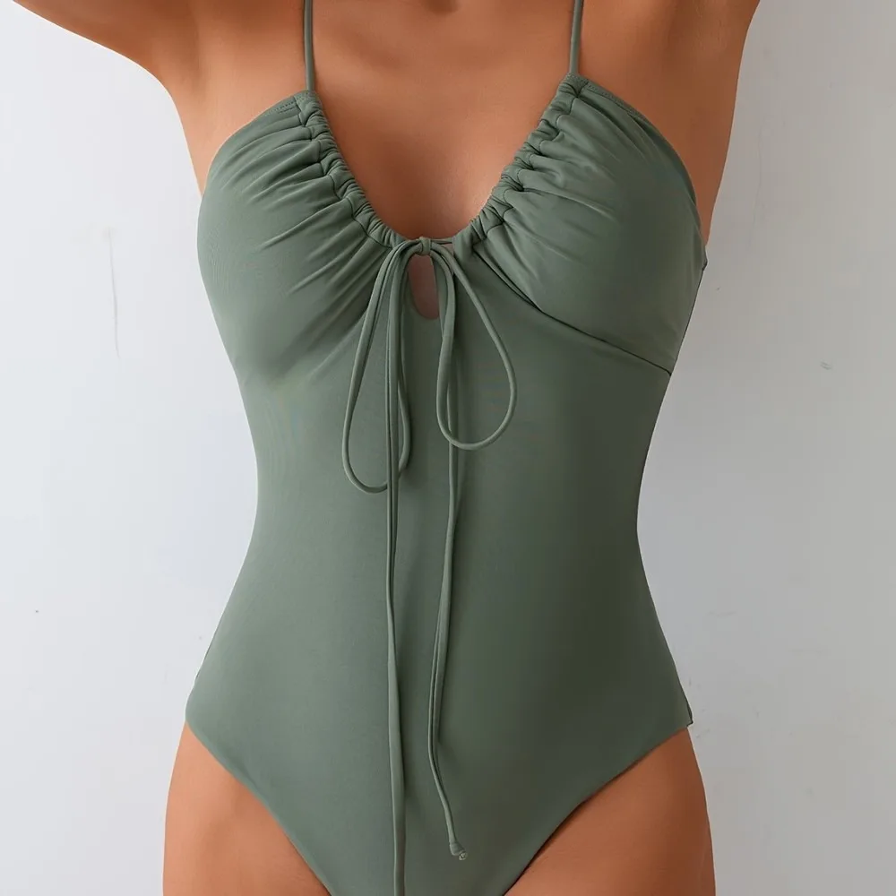 Sexy One Piece Bikini Swimwear For Women Tummy Control Slimming Monokini Push Up Bathing Suit Halter Ruched Design Brazilian One