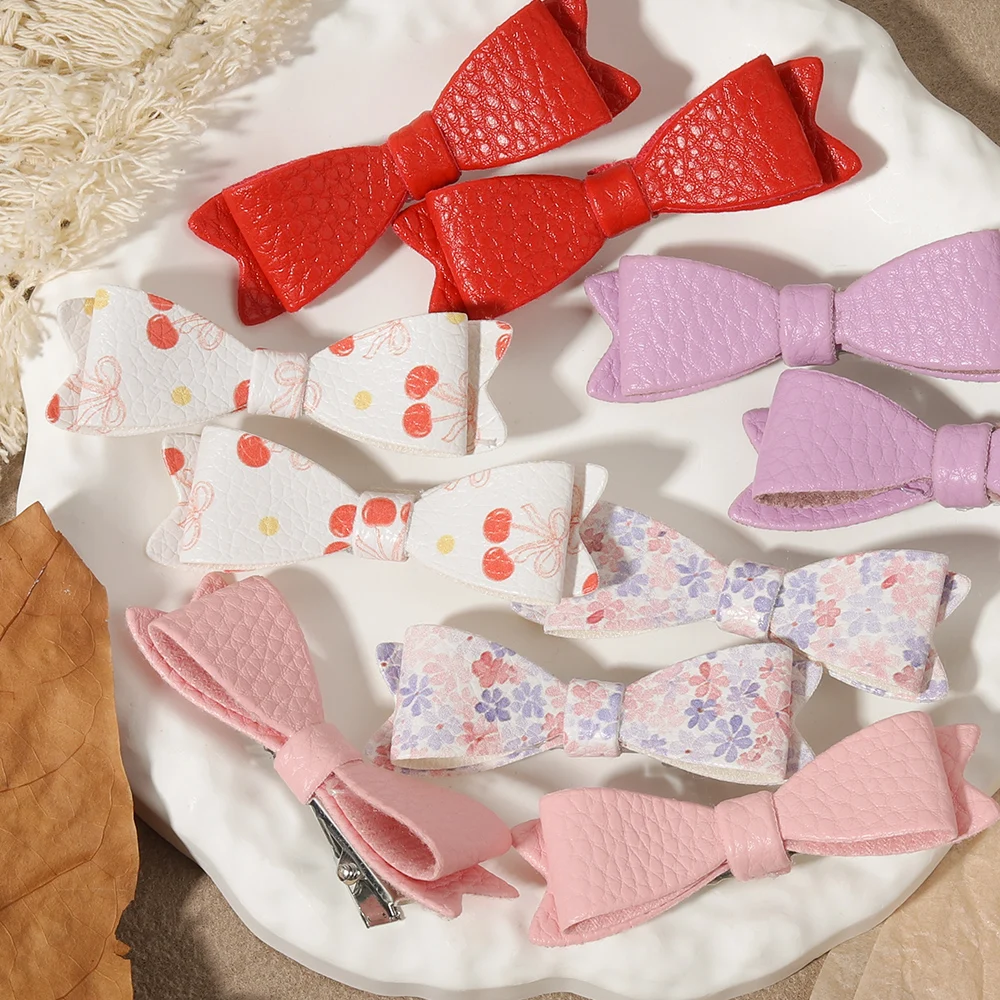 

6/10 шт., заколка для волос с бантом из искусственной кожи для девочек, милая заколка для волос, модный новый стиль, уникальные детские аксессуары для волос ярких цветов с цветочным принтом, новинка 2026 года