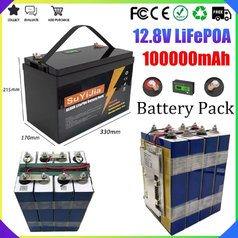 LiFePO4 12.8V Class A 5000+ Cycle Lithium Battery 100Ah 12V 150A Suitable for Solar Electric RV Boat Wheelchair Off-grid Battery