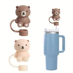 10mm Straw Cover Suitable Compatible With Stanley Cup Cute Teddy Bear Silicone Straw Plug Straw Dust Cover