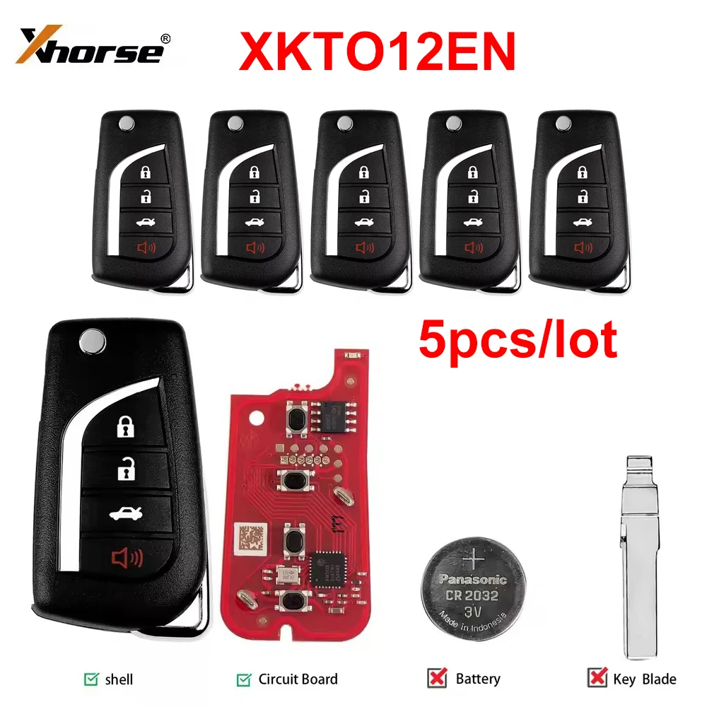 

5 шт./лот XHORSE XKTO12EN проводной универсальный дистанционный брелок с 4 кнопками для Toyota Style (Flip-4BTN) для VVDI Key Tool