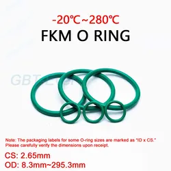 FKM Green Fluorine Rubber O Ring CS 2.65mm OD 8.3mm~295.3mm O-Rings Sealing Gasket Washer Oil Resistant Acid&Alkali Resistant