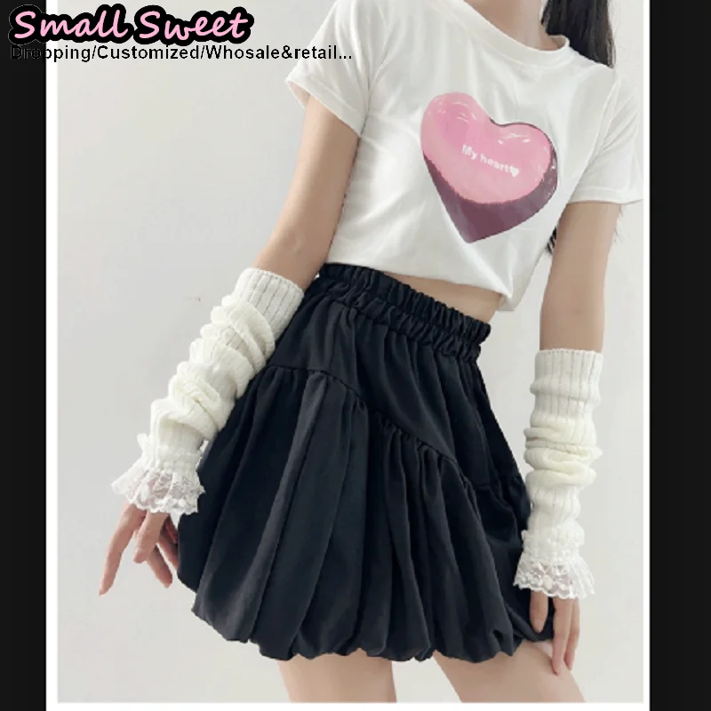 تنوعا y2k الفتيات لوليتا jk القوط المرأة محبوك غطاء الأكمام نصف إصبع الغزل مدفئات للذراع المعصم الأصفاد الدانتيل تكدرت قفازات