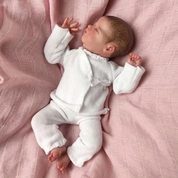 

19'' Miniature Preemie Baby Doll Soft Silicone Vinyl Real Touch 3D Skin Lifelike Baby Collectible Doll