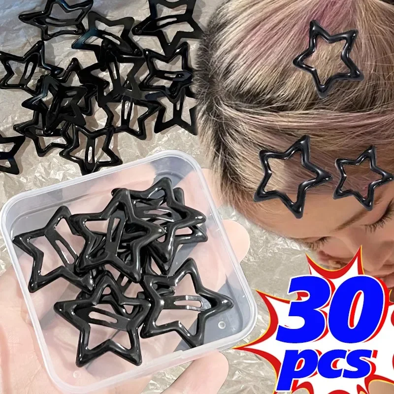 2/30Pcs Y2K Girls Black Star Bobby Pin Hairpin Cool Charm Metal BB Hair Clip For Woman Pentagram Harajuku Headwear Accessories