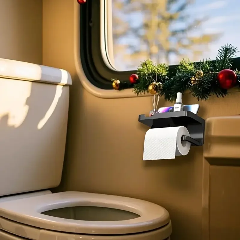 1 قطعة صندوق تخزين الحمام القافلة ABS حامل ورق المرحاض غير المثقوب مع حامل هاتف رف تخزين متنقل ملحقات RV