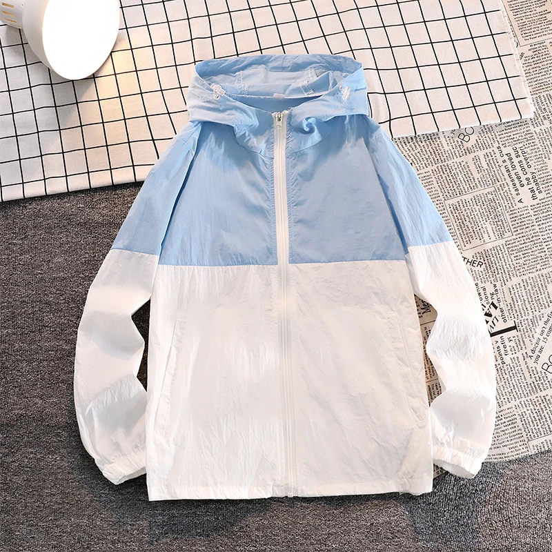 Japanese trendy patchwork color blocking sunscreen suit for men's summer ice thin cool jacket casual couple outfit jacket